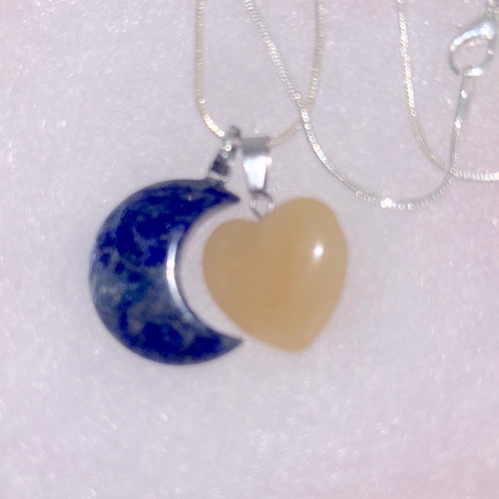 Boho Hippie Blue Lapis Lazuli Moon Agate Heart Sterling Silver Neckla 20$